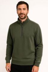 Uzun Kollu  Yarım Fermuarlı Dik Yakalı Pamuk Karışımlı Rahat Erkek Sweashirt 763 HAKİ