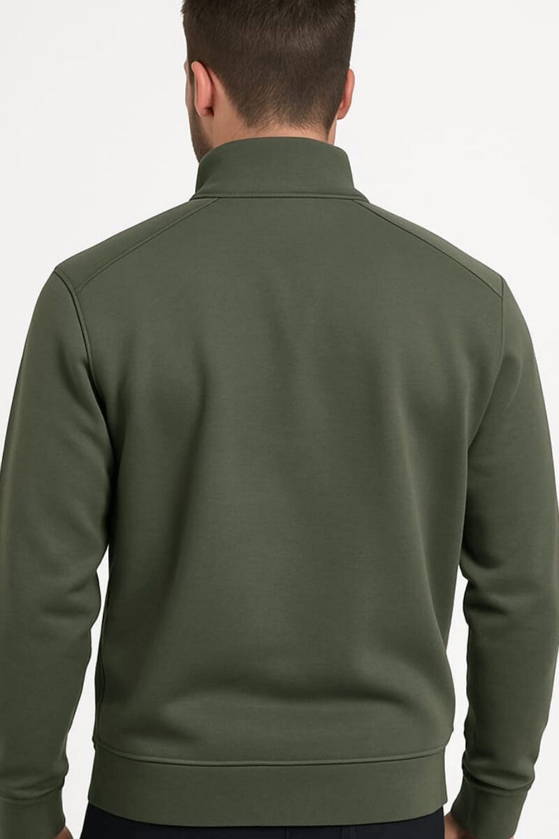 Uzun Kollu  Yarım Fermuarlı Dik Yakalı Pamuk Karışımlı Rahat Erkek Sweashirt 763 HAKİ