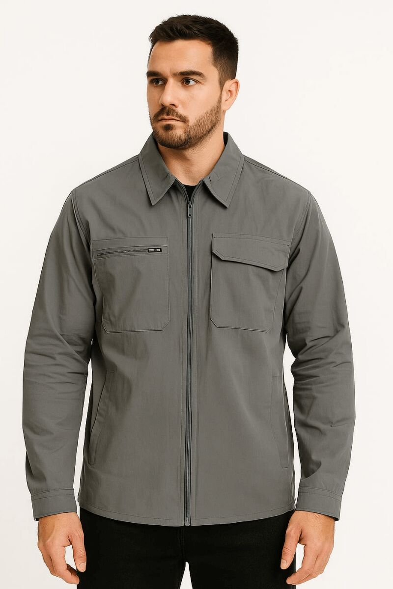 Uzun Kollu Yandan Ceoli Fermuar Kapamalı Polişester Karışımlı Su İticili Ceket 96148 GRİ