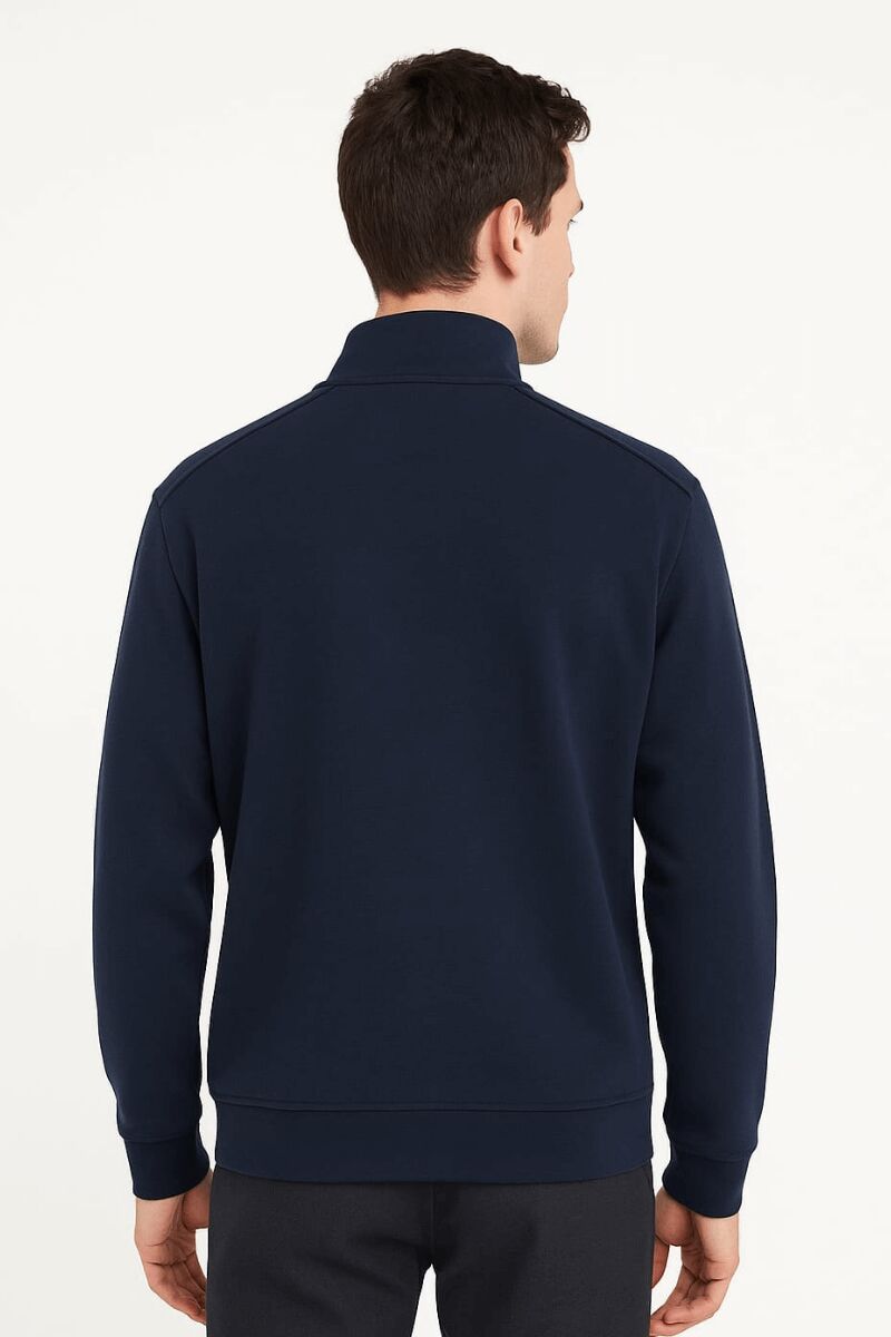Uzun Kollu  Yarım Fermuarlı Dik Yakalı Pamuk Karışımlı Rahat Erkek Sweashirt 763 LACİVERT