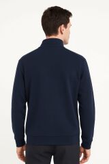 Uzun Kollu  Yarım Fermuarlı Dik Yakalı Pamuk Karışımlı Rahat Erkek Sweashirt 763 LACİVERT
