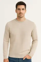 Uzun Kollu Bisiklet Yakalı Desenli Viscon Ve Akrillik Kumaşlı Erkek Triko Kazak