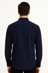 Uzun Kollu Klasik Yakalı Düğmeli Pamuklu Düz Erkek Gömlek LACİVERT