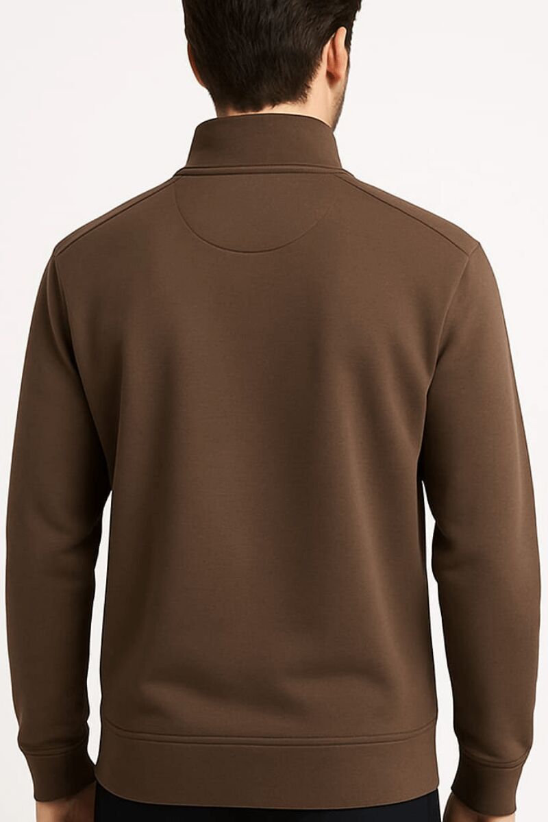 Uzun Kollu  Yarım Fermuarlı Dik Yakalı Pamuk Karışımlı Rahat Erkek Sweashirt 763 KAHVERENGİ