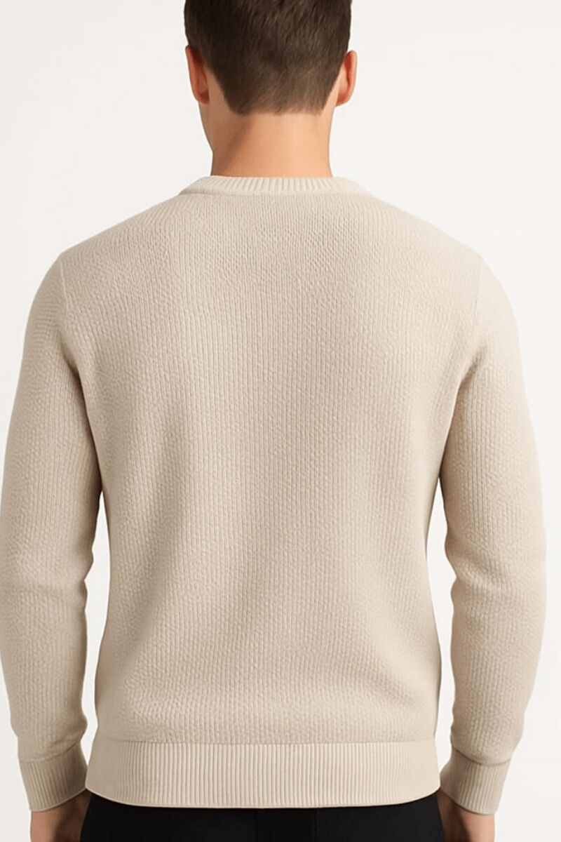 Erkek Triko Kazak Uzun Kollu Bisiklet Yaka – Desenli Viskon & Akrilik Rahat ve Şık Kazak BEJ