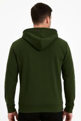 Ön Yazı Baskılı Uzun Kollu Pamuk Karışımlı Kanguru Cepli  Kapşon 762 HAKİ