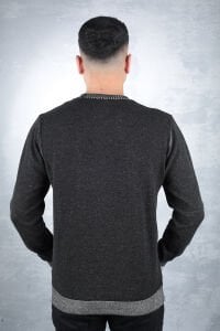 Uzun Kollu Bisiklet Yakalı Pamuk Karışımlı Yaka Çizgi Detaylı Rahat Erkek Kazak  93103 SİYAH SİYAH - M