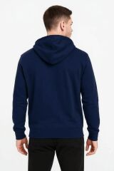 Ön Yazı Baskılı Uzun Kollu Pamuk Karışımlı Kanguru Cepli  Kapşon 762 LACİVERT