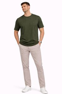 Bisiklet Yakkalı Kısa Kollu Erkek Sade Tshirt 4895 HAKİ