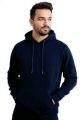Ön Yazı Baskılı Uzun Kollu Pamuk Karışımlı Kanguru Cepli  Kapşonlu Erkek Sweatshirt 762 LACİVERT LACİVERT - S