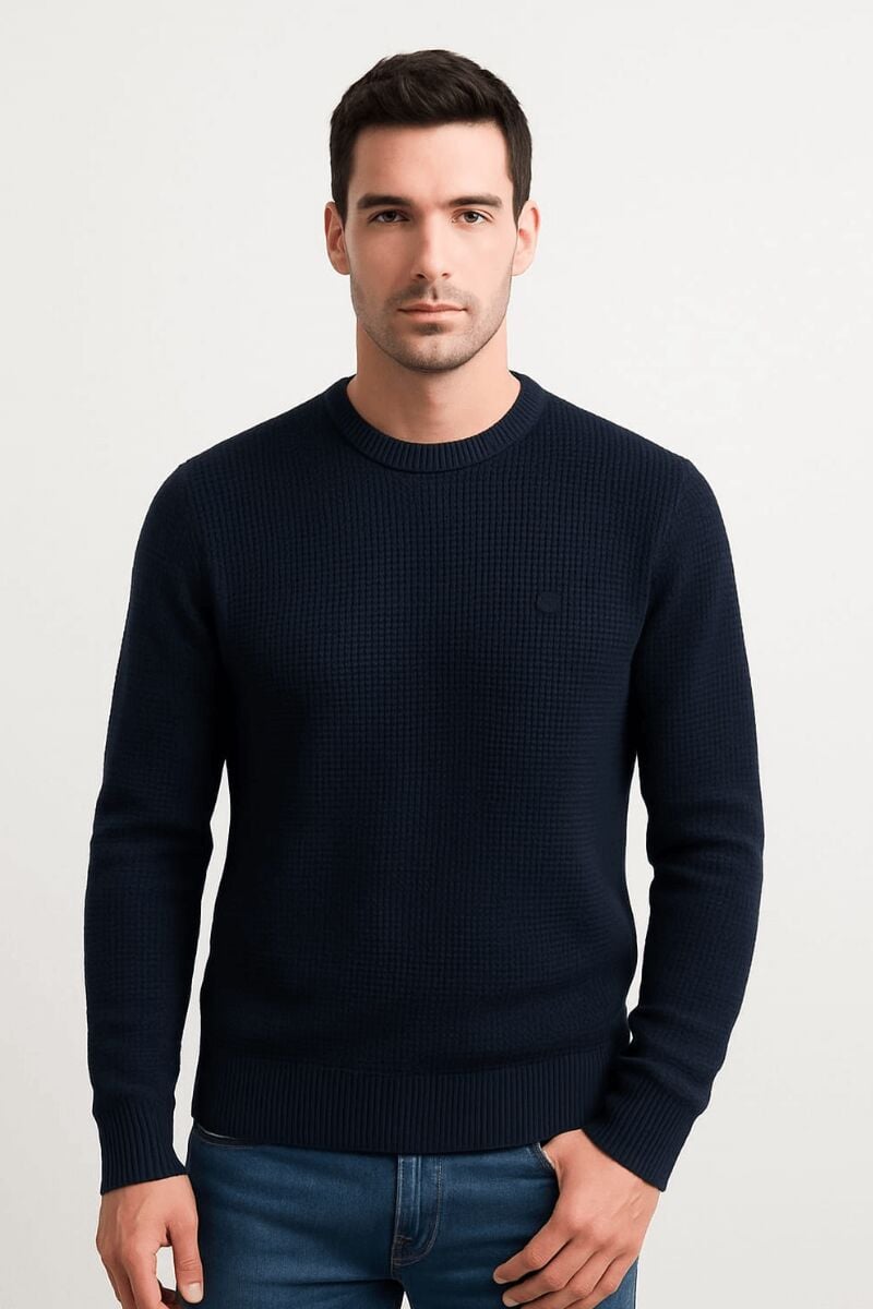 Erkek Triko Kazak Uzun Kollu Bisiklet Yaka – Desenli Viskon & Akrilik Rahat ve Şık Kazak LACİVERT