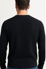 Erkek Triko Kazak Uzun Kollu Bisiklet Yaka – Desenli Viskon & Akrilik Rahat ve Şık Kazak LACİVERT