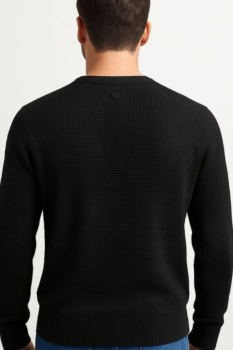 Erkek Triko Kazak Uzun Kollu Bisiklet Yaka – Desenli Viskon & Akrilik Rahat ve Şık Kazak SİYAH