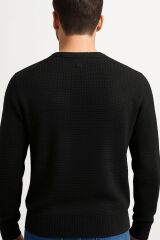 Erkek Triko Kazak Uzun Kollu Bisiklet Yaka – Desenli Viskon & Akrilik Rahat ve Şık Kazak SİYAH