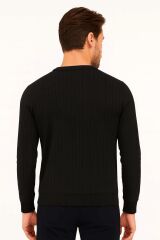 Erkek Siyah Sweatshirt Bisiklet Yaka Uzun Kollu Çizgi Detaylı Pamuklu Regular Fit Sıcak Tutan Şık Günlük Sweat 736 SİYAH