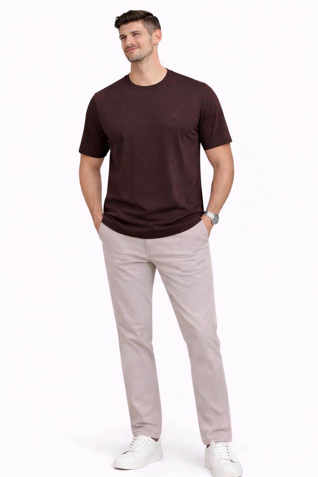 Bisiklet Yakkalı Kısa Kollu Erkek Sade Tshirt 4895 BORDO