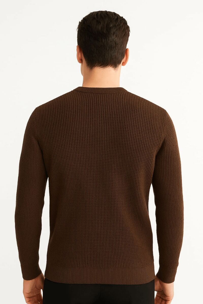 Erkek Triko Kazak Uzun Kollu Bisiklet Yaka – Desenli Viskon & Akrilik Rahat ve Şık Kazak KAHVERENGİ