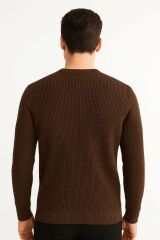 Erkek Triko Kazak Uzun Kollu Bisiklet Yaka – Desenli Viskon & Akrilik Rahat ve Şık Kazak KAHVERENGİ