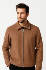 Uzun Kollu Fermuarlı Gömlek  Yakalı Sıcak Ve Rahat Erkek Kaşe Mont 983 KAHVERENGİ