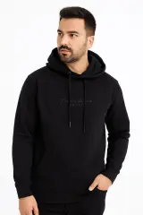 Ön Yazı Baskılı Uzun Kollu Pamuk Karışımlı Kanguru Cepli  Kapşon 762