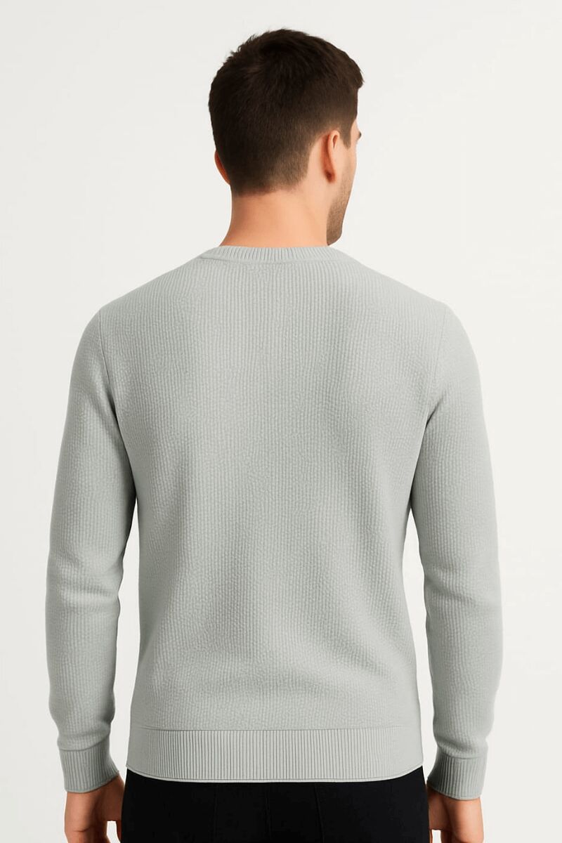 Erkek Triko Kazak Uzun Kollu Bisiklet Yaka – Desenli Viskon & Akrilik Rahat ve Şık Kazak GRİ