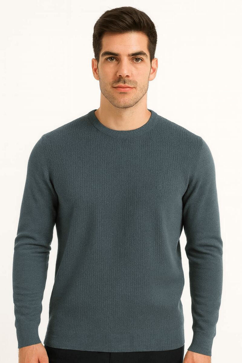 Erkek Triko Kazak Uzun Kollu Bisiklet Yaka – Desenli Viskon & Akrilik Rahat ve Şık Kazak YEŞİL