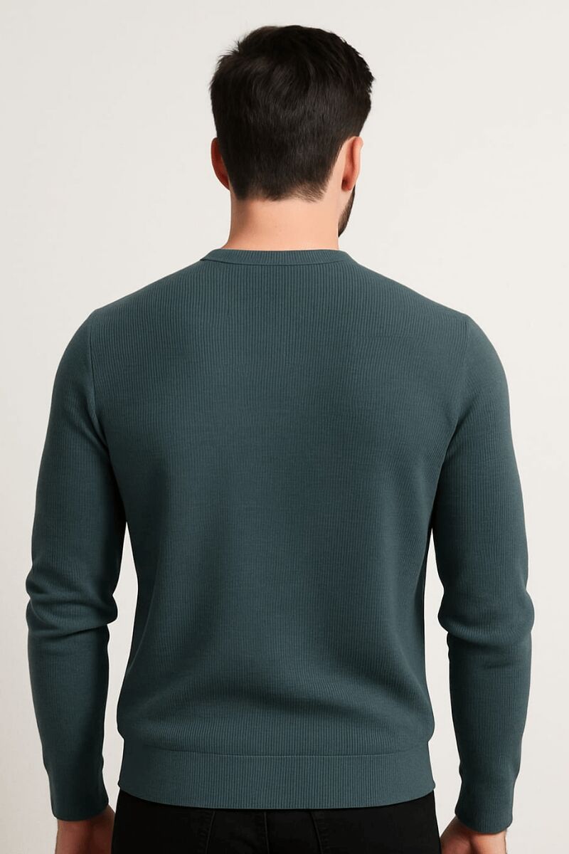 Erkek Triko Kazak Uzun Kollu Bisiklet Yaka – Desenli Viskon & Akrilik Rahat ve Şık Kazak YEŞİL