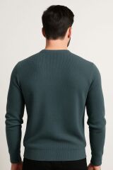 Erkek Triko Kazak Uzun Kollu Bisiklet Yaka – Desenli Viskon & Akrilik Rahat ve Şık Kazak YEŞİL