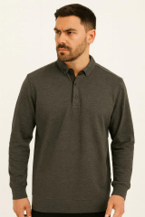 Yarım Düğmeli Uzun Kollu Pamuk Karışımlı Rahat  Vücudu Sarar  Erkek Polo Yaka Jakar Kazak  612