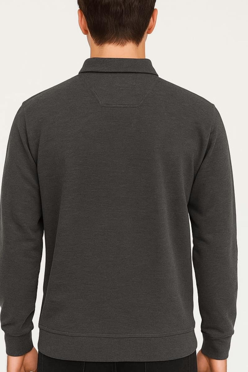 Yarım Düğmeli Uzun Kollu Pamuk Karışımlı Rahat  Vücudu Sarar  Erkek Polo Yaka Jakar Kazak  612