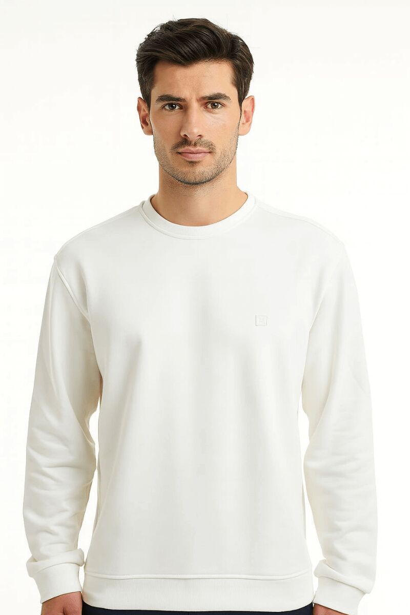 Uzun Kollu Hafif Kumaşlı Bisiklet Yaka Sweatshirt Regular Fit Kesim 757 BEYAZ