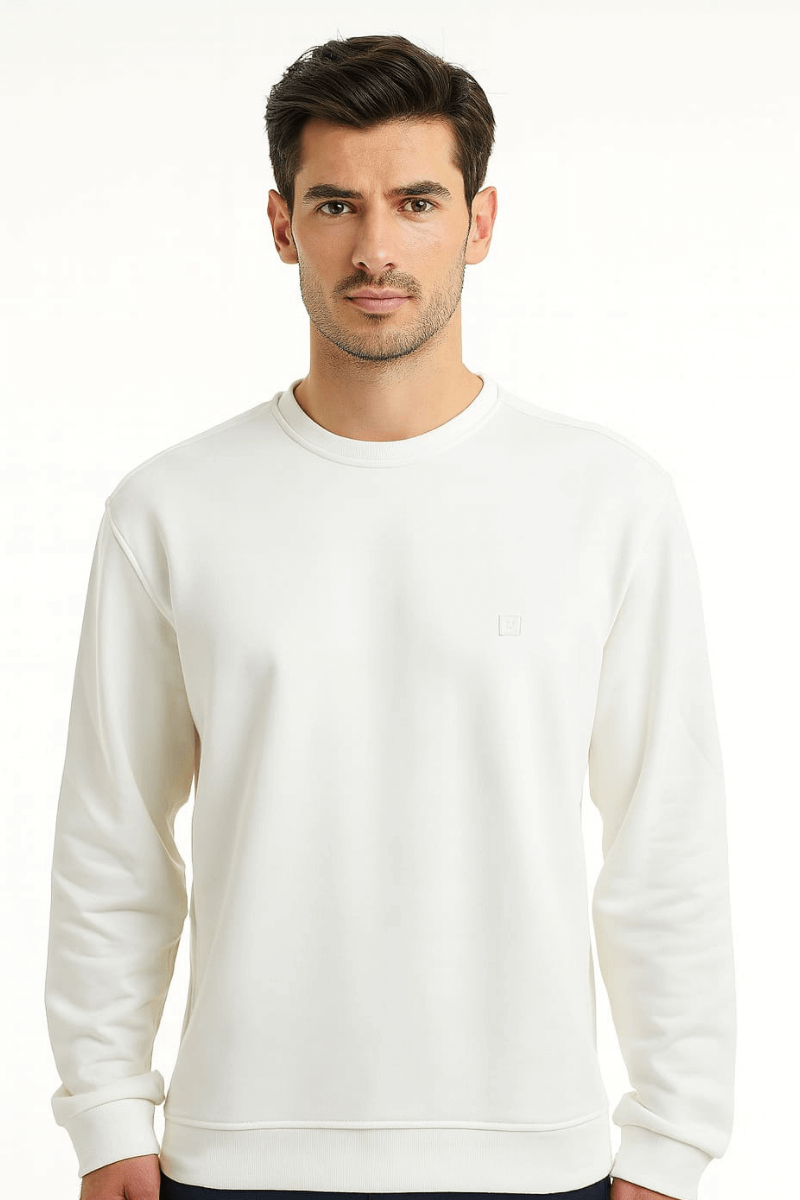 Uzun Kollu Hafif Kumaşlı Bisiklet Yaka  Regular Kesim Erkek Sweatshirt 757 BEYAZ BEYAZ - XXL