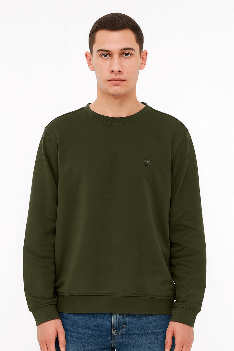 Uzun Kollu Hafif Kumaşlı Bisiklet Yaka  Regular Kesim Erkek Sweatshirt 757 HAKİ HAKİ - L
