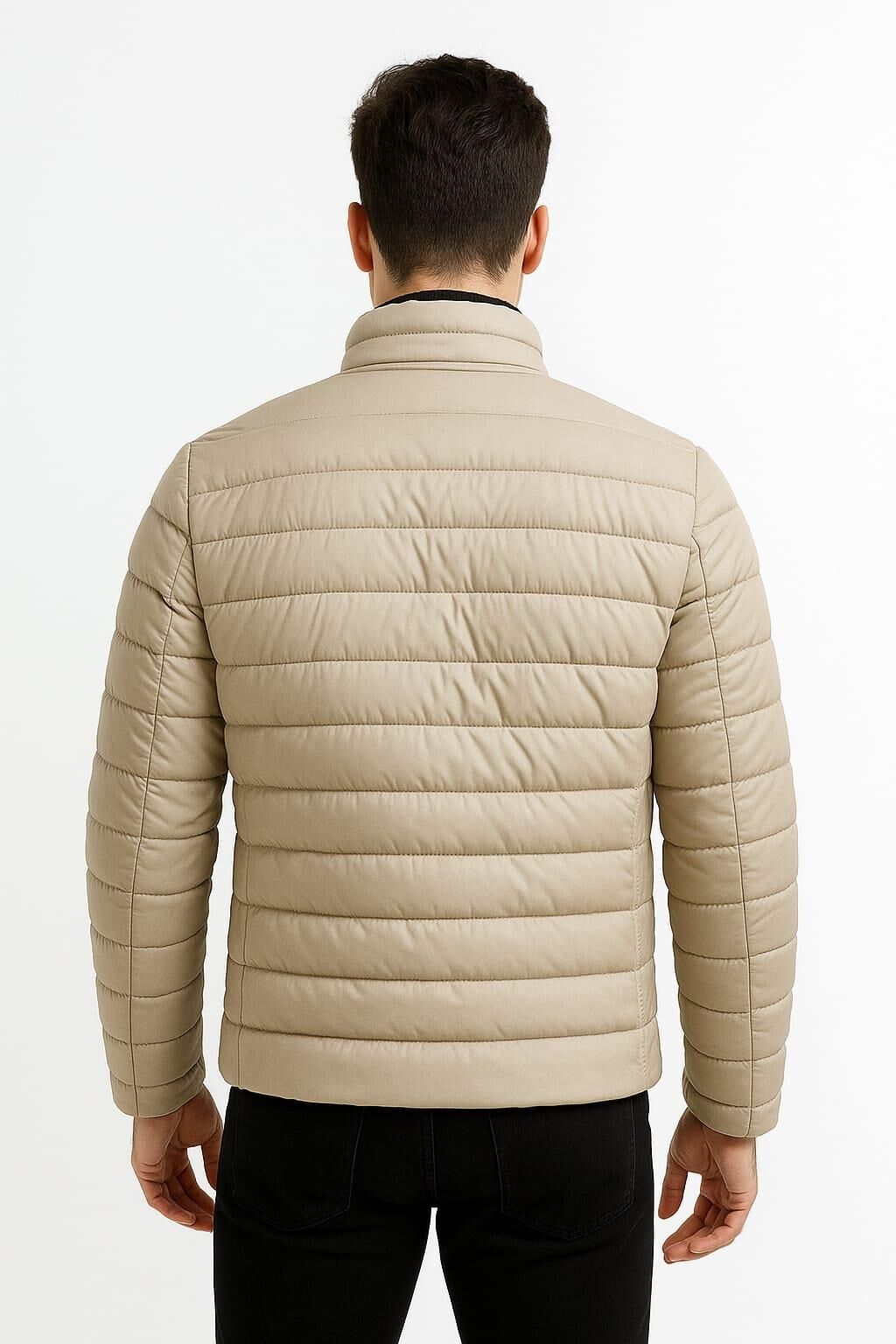 Erkek Uzun Kollu Yandan Cepli İç Cepli Fermuarlı Şapkasız  Armürlü Spor Kesim Kışlık Şişme Mont 4648