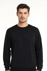 Uzun Kollu Hafif Kumaşlı Bisiklet Yaka Sweatshirt Regular Fit Kesim 757 SİYAH
