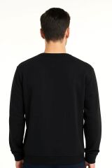 Uzun Kollu Hafif Kumaşlı Bisiklet Yaka Sweatshirt Regular Fit Kesim 757 SİYAH