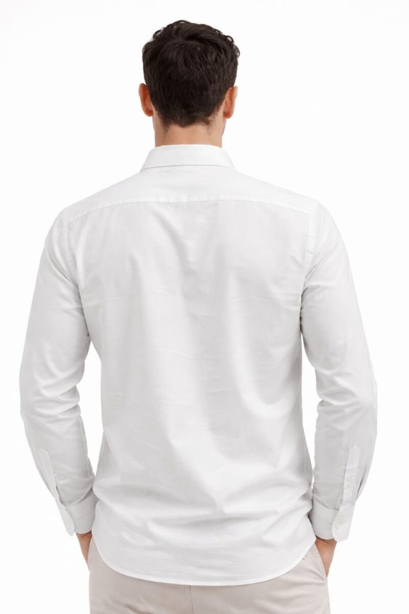 Erkek Keten Gömlek Uzun Kollu Düğmeli – Regular Kesim Şık ve Nefes Alan Rahat Gömlek BEYAZ