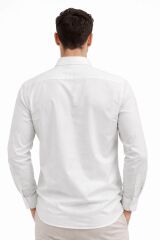 Erkek Keten Gömlek Uzun Kollu Düğmeli – Regular Kesim Şık ve Nefes Alan Rahat Gömlek BEYAZ