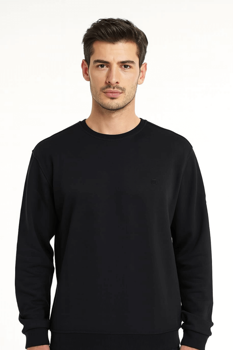 Uzun Kollu Hafif Kumaşlı Bisiklet Yaka  Regular Kesim Erkek Sweatshirt 757 SİYAH SİYAH - S