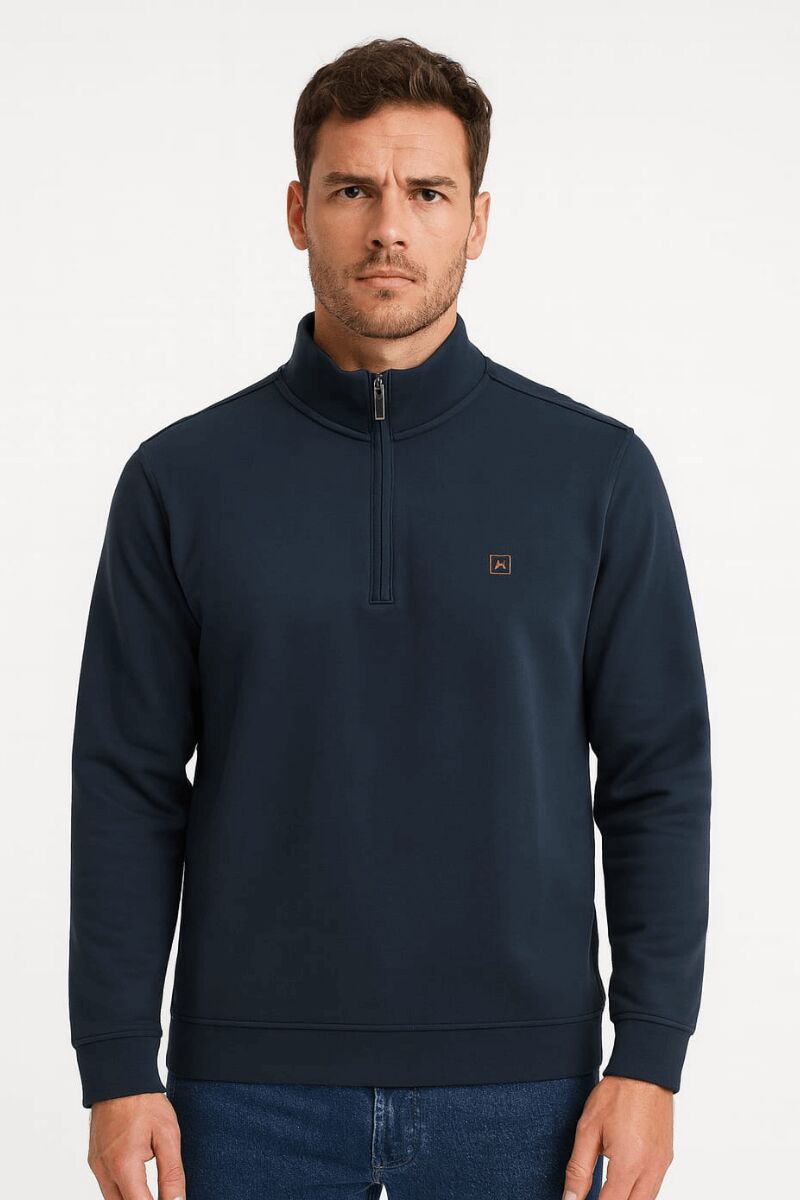 Dik Yakalı Uzun Kollu Yarım  Fermuarlı Rahat Kesim Erkek Swetshirt 759 LACİVERT