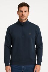 Dik Yakalı Uzun Kollu Yarım  Fermuarlı Rahat Kesim Erkek Swetshirt 759 LACİVERT