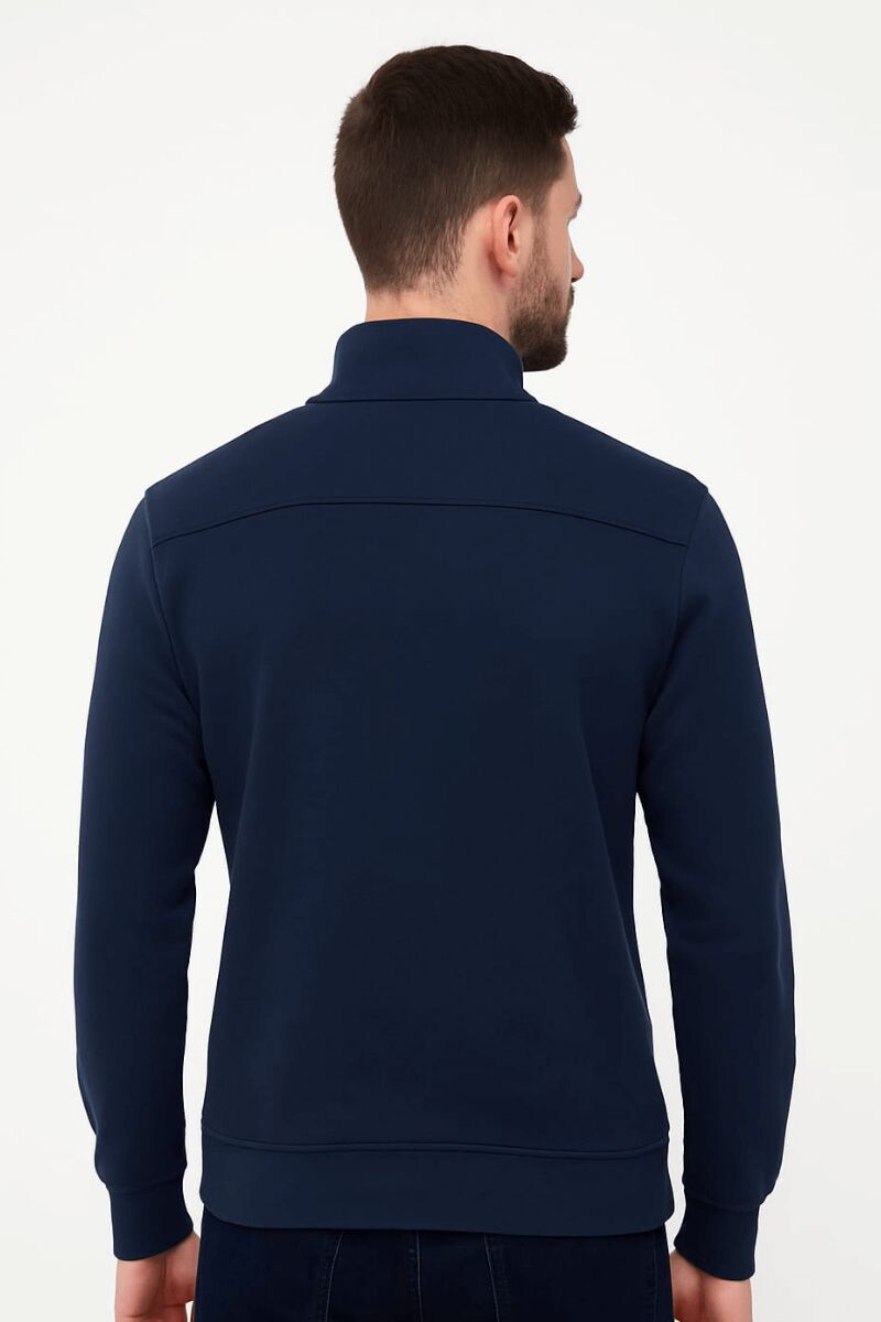 Dik Yakalı Uzun Kollu Yarım  Fermuarlı Rahat Kesim Erkek Swetshirt 759 LACİVERT