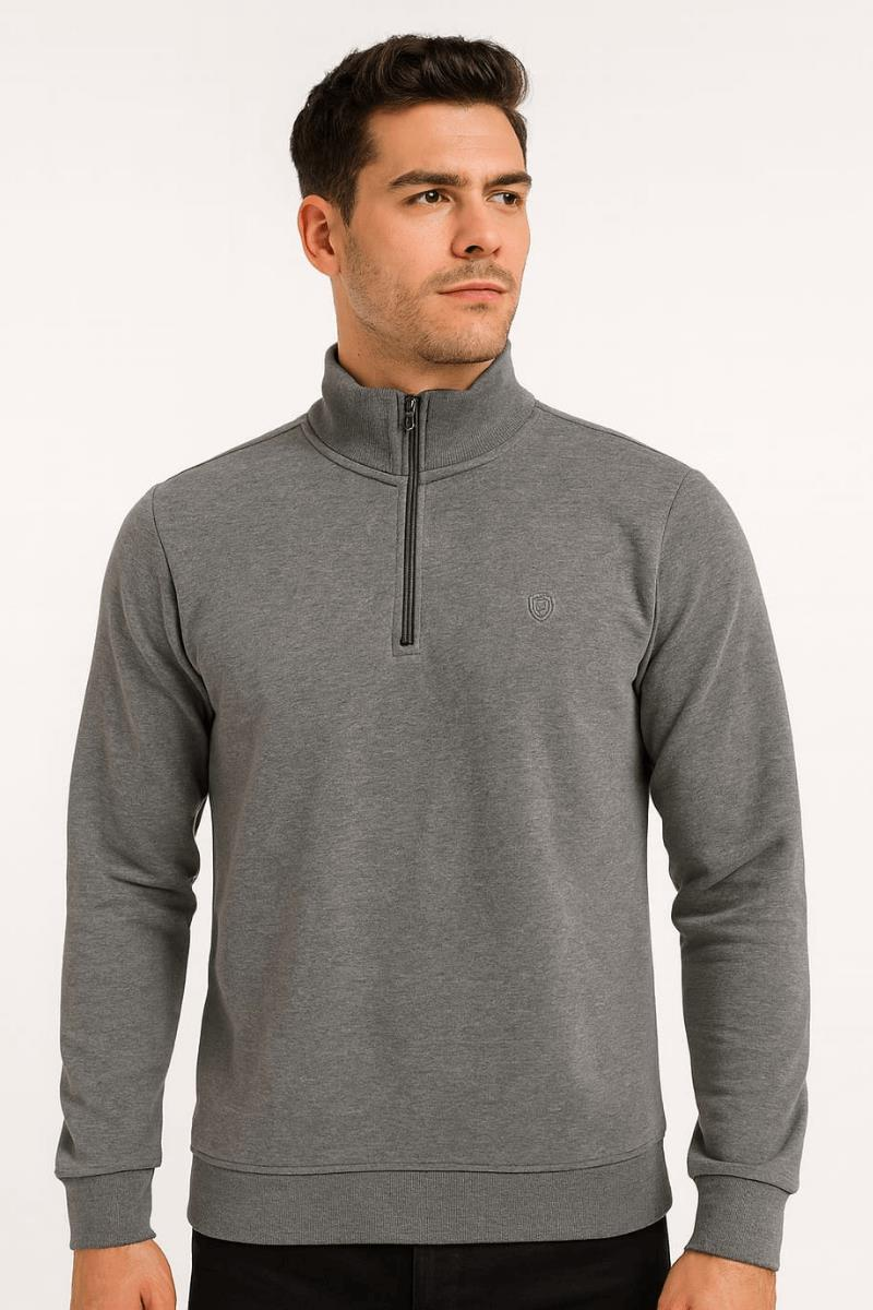 FBI Yarım Fermuarlı Pamuk Karışımından Üretilmiş Rahat Kesim Yakası Manşetleri ve Etek Ucu Ribanalı İçi Yumuşak Sweatshirt Erkek 95087