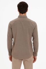 Kalın Ve Rahat Uzun Kollu Düğme Kapamalı Şık Erkek Gömlek 684 VİZON