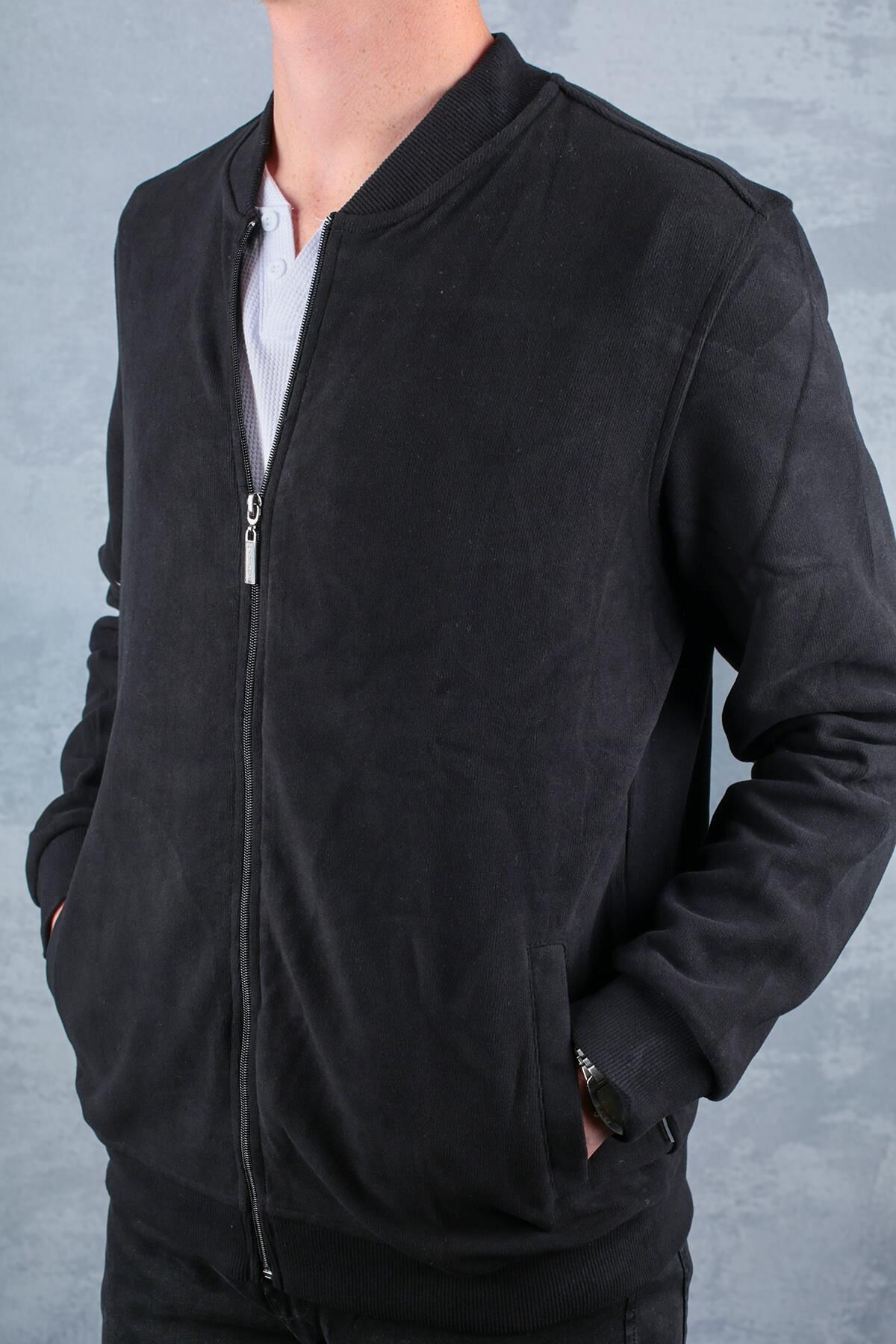 Uzun Kollu Yandan Cepli Fermuarlı Sıcak Tutan Kumaşı Pamuk Karışımlı Fermuarlı Erkek Hırka 626