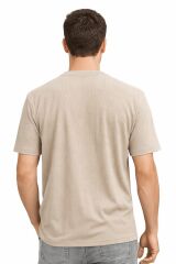 Erkek Bisiklet Yaka Çizgi Detaylı Tişört – Pamuk Karışımlı Rahat Kalıp Şık ve Günlük T-Shirt BEJ