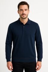 Yumuşak VE Esnek Erkek Polo Yaka Sweatshirt 758 LACİVERT