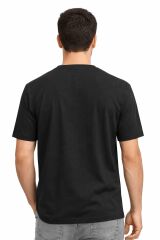 Erkek Bisiklet Yaka Çizgi Detaylı Tişört – Pamuk Karışımlı Rahat Kalıp Şık ve Günlük T-Shirt SİYAH