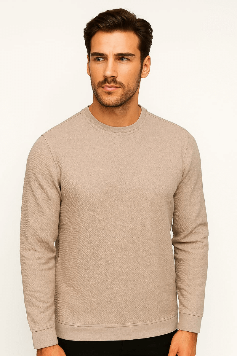 Bisiklet Yaka Uzun Kollu Viskon Karışımlı Regular Kesim Erkek Sweatshirt 746 BEJ BEJ - M