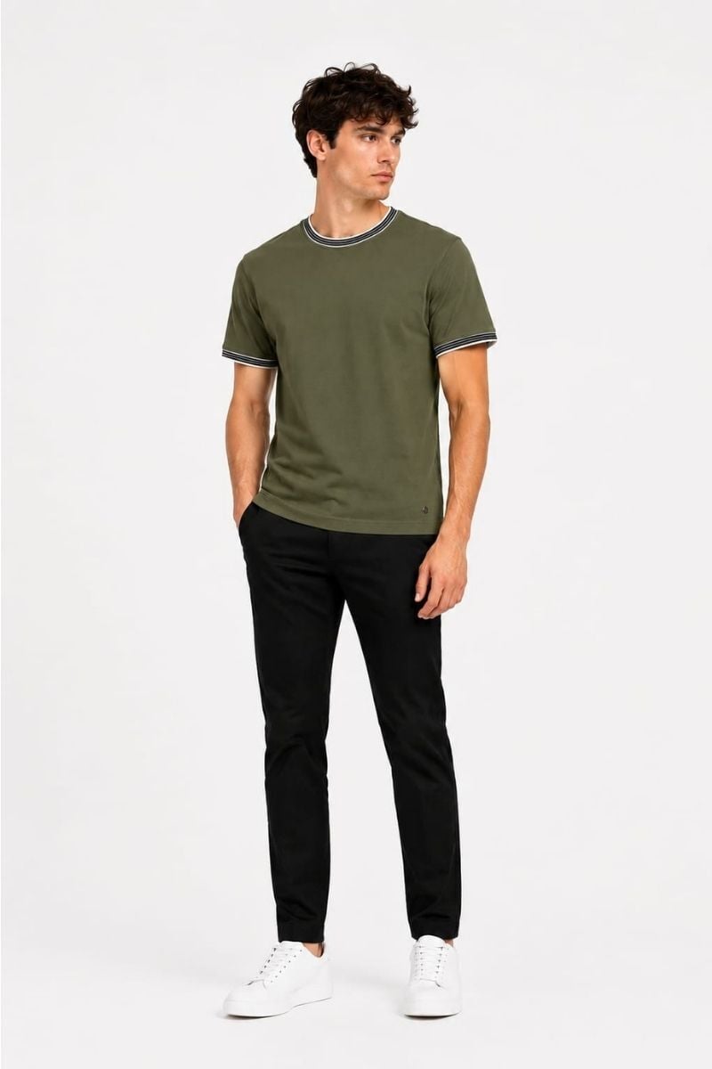 Erkek Bisiklet Yaka Basic Tişört 21-10382 HAKİ